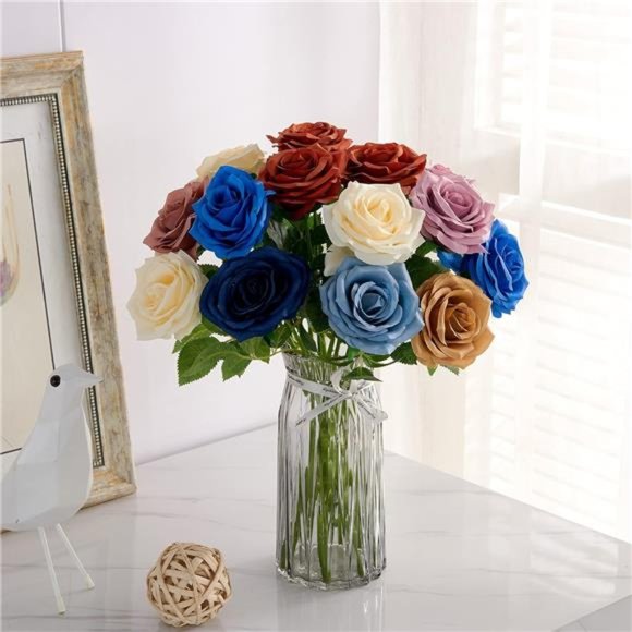 Artificial Rose 10pcs Open Flower Bouquet FauxRose Stems for Wedding Arrangement - Picture 6 of 6